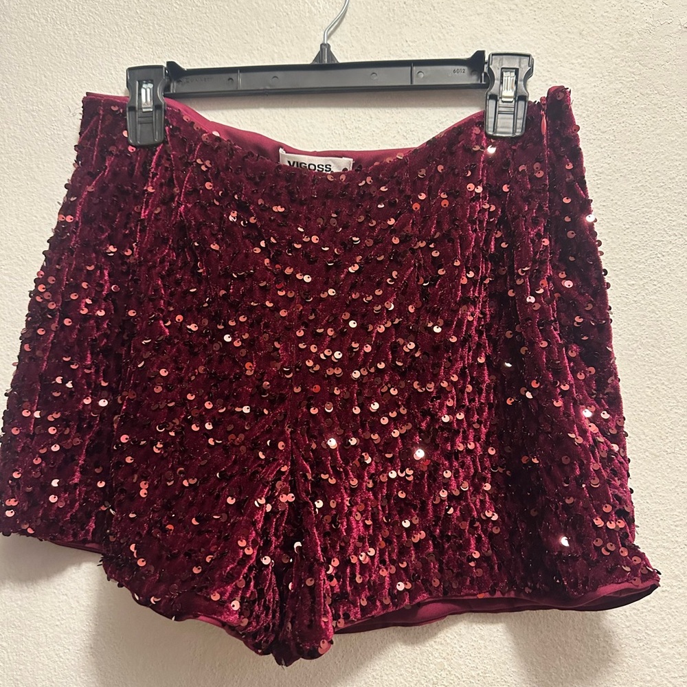 Vigoss Burgundy Sequin Velvet Skirt
